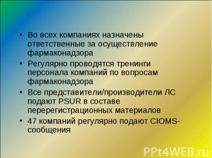 Во всех компаниях назначены ответственные за осуществление фармаконадзора Во все