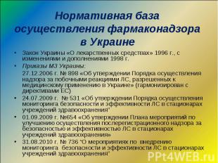 Закон Украины «О лекарственных средствах» 1996 г., с изменениями и дополнениями