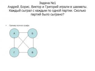 Задача №1 Андрей, Борис, Виктор и Григорий играли в шахматы. Каждый сыграл с каж