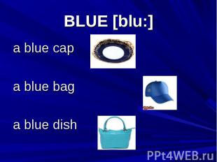 BLUE [blu:] a blue cap a blue bag a blue dish