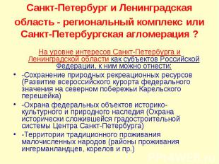 На уровне интересов Санкт-Петербурга и Ленинградской области как субъектов Росси