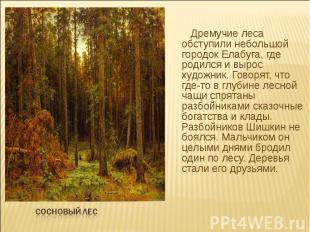 Дремучие леса обступили небольшой городок Елабуга, где родился и вырос художник.