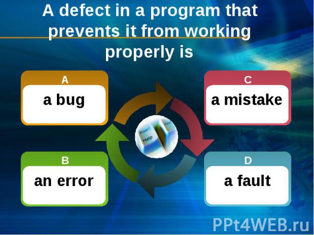 A defect in a program that prevents it from working properly is