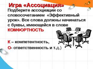 Подберите ассоциации со словосочетанием «Эффективный урок». Все слова должны нач