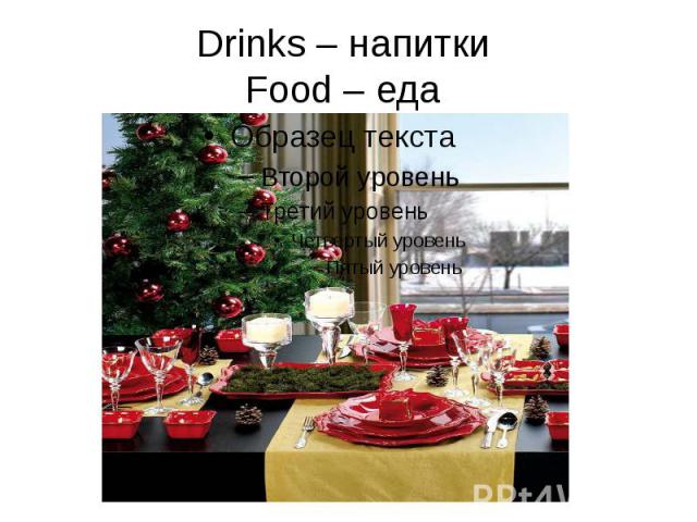 Drinks – напитки Food – еда