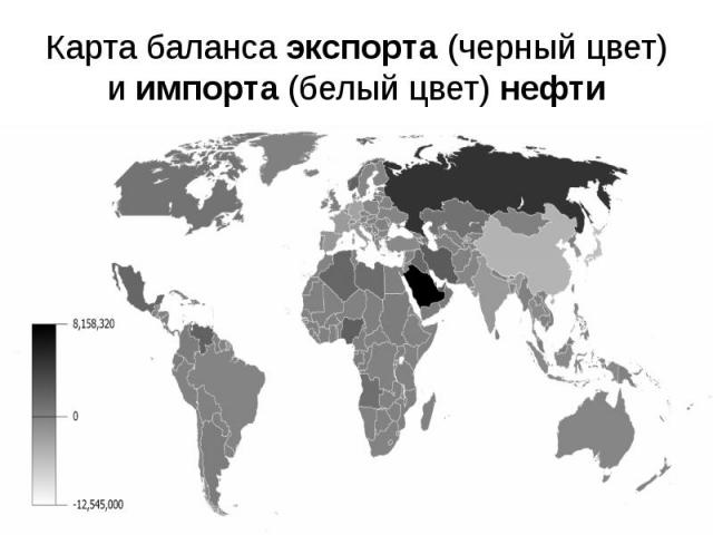 Карта баланса экспорта (черный цвет) и импорта (белый цвет) нефти