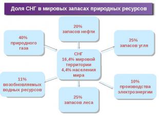 Доля СНГ в мировых запасах природных ресурсов