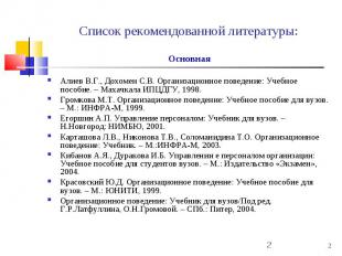 Основная Алиев В.Г., Дохомен С.В. Организационное поведение: Учебное пособие. –