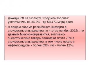 Доходы РФ от экспорта &quot;голубого топлива&quot; увеличились на 34,3% - до 58,