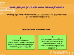 Концепции российского менеджмента Концепции российского менеджмента Переход к ры
