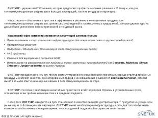 СНЕТУКР&nbsp;- украинская IT Компания, которая предлагает профессиональные решен