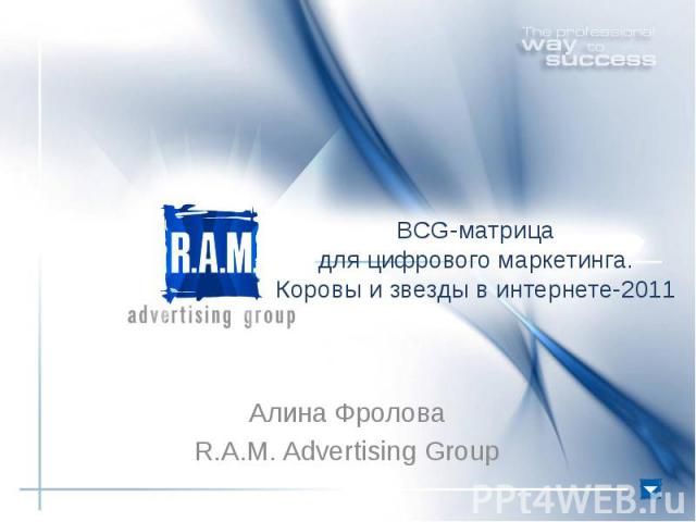 BCG-матрица для цифрового маркетинга. Коровы и звезды в интернете-2011 Алина Фролова R.A.M. Advertising Group