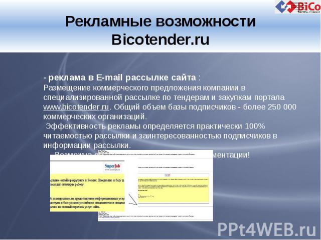 Рекламные возможности Bicotender.ru