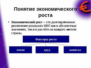 Экономический рост – это долговременное увеличение реального ВВП как в абсолютны