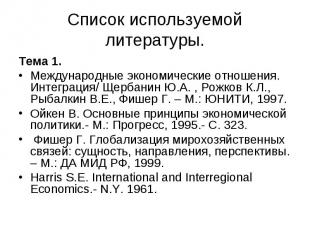 Тема 1. Тема 1. Международные экономические отношения. Интеграция/ Щербанин Ю.А.