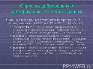 Данные выборочных обследований предприятий, проведенных в ГУ-ВШЭ в 2001-2006 гг.