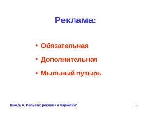 Обязательная Обязательная Дополнительная Мыльный пузырь