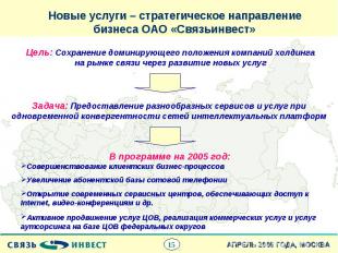 Новые услуги – стратегическое направление бизнеса ОАО «Связьинвест»