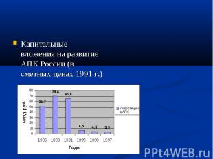 Капитальные вложения на развитие АПК России (в сметных ценах 1991 г.) Капитальны