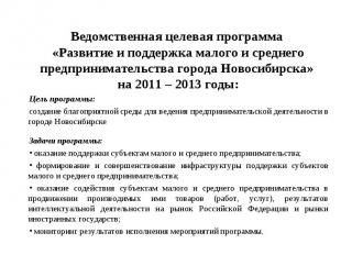 Ведомственная целевая программа «Развитие и поддержка малого и среднего предприн