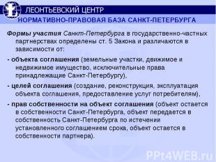 Формы участия Санкт-Петербурга в государственно-частных партнерствах определены