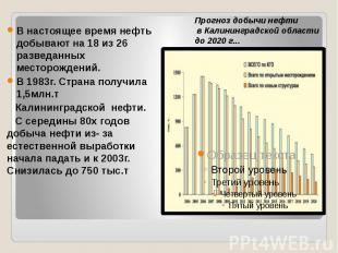 В настоящее время нефть добывают на 18 из 26 разведанных месторождений. В 1983г.