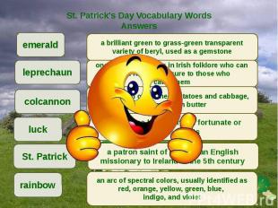 St. Patrick's Day Vocabulary Words Answers