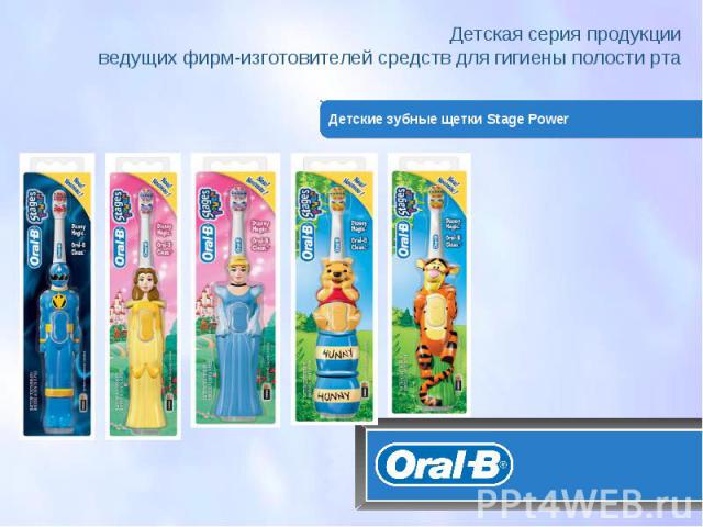 Детская серия продукции ведущих фирм-изготовителей средств для гигиены полости рта