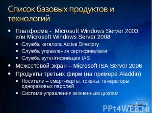 Платформа - Microsoft Windows Server 2003 или Microsoft Windows Server 2008 Плат
