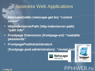 E-business Web Applications NetscapeGetBo (netscape-get-bo) “control server” Htt