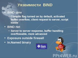 Уязвимости BIND BIND qinv Compile flag turned on by default, activated buffer-ov