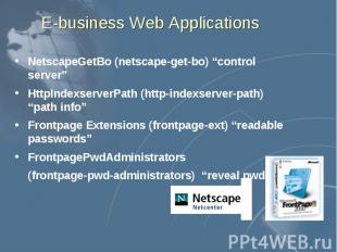 E-business Web Applications NetscapeGetBo (netscape-get-bo) “control server” Htt