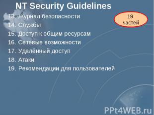 NT Security Guidelines Журнал безопасности Службы Доступ к общим ресурсам Сетевы