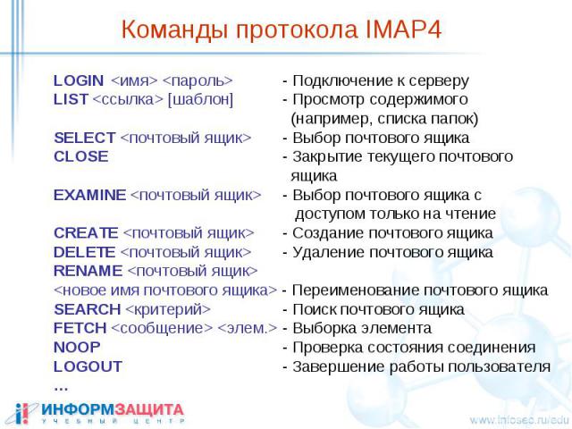 Команды протокола IMAP4