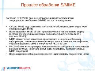 Процесс обработки S/MIME Согласно RFC 2633, процесс отправления криптографически