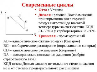 Отто : V=const Отто : V=const Дизеля : p=const. Воспламенение при впрыскивании в