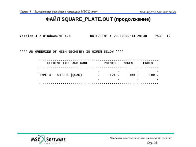 ФАЙЛ SQUARE_PLATE.OUT (продолжение)