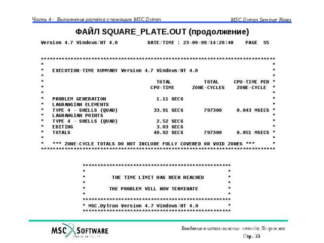 ФАЙЛ SQUARE_PLATE.OUT (продолжение)