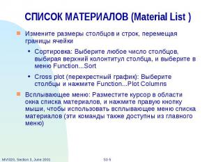 СПИСОК МАТЕРИАЛОВ (Material List ) Измените размеры столбцов и строк, перемещая