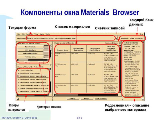 Компоненты окна Materials Browser