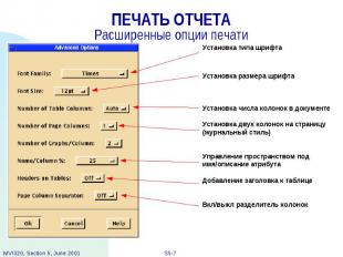 ПЕЧАТЬ ОТЧЕТА Расширенные опции печати