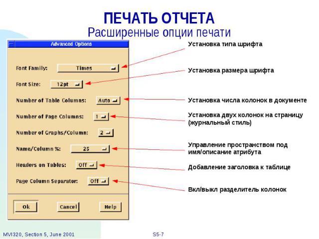 ПЕЧАТЬ ОТЧЕТА Расширенные опции печати