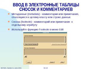 ВВОД В ЭЛЕКТРОННЫЕ ТАБЛИЦЫ СНОСОК И КОММЕНТАРИЕВ Метаданные (metadata) - коммент