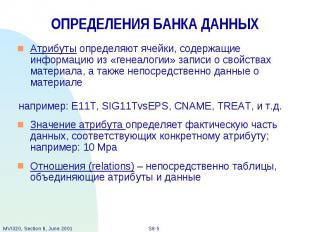 ОПРЕДЕЛЕНИЯ БАНКА ДАННЫХ Атрибуты определяют ячейки, содержащие информацию из «г