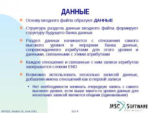 ДАННЫЕ Основу входного файла образуют ДАННЫЕ Структура раздела данных входного ф