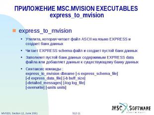 ПРИЛОЖЕНИЕ MSC.MVISION EXECUTABLES express_to_mvision express_to_mvision Утилита