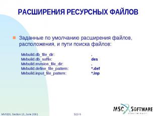 РАСШИРЕНИЯ РЕСУРСНЫХ ФАЙЛОВ Заданные по умолчанию расширения файлов, расположени