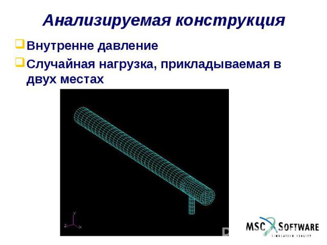 Анализируемая конструкция Внутренне давление Случайная нагрузка, прикладываемая в двух местах