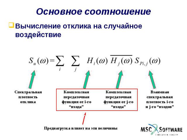 Основное соотношение Вычисление отклика на случайное воздействие