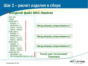 Шаг 2 – расчёт изделия в сборе Входной файл MSC.Nastran